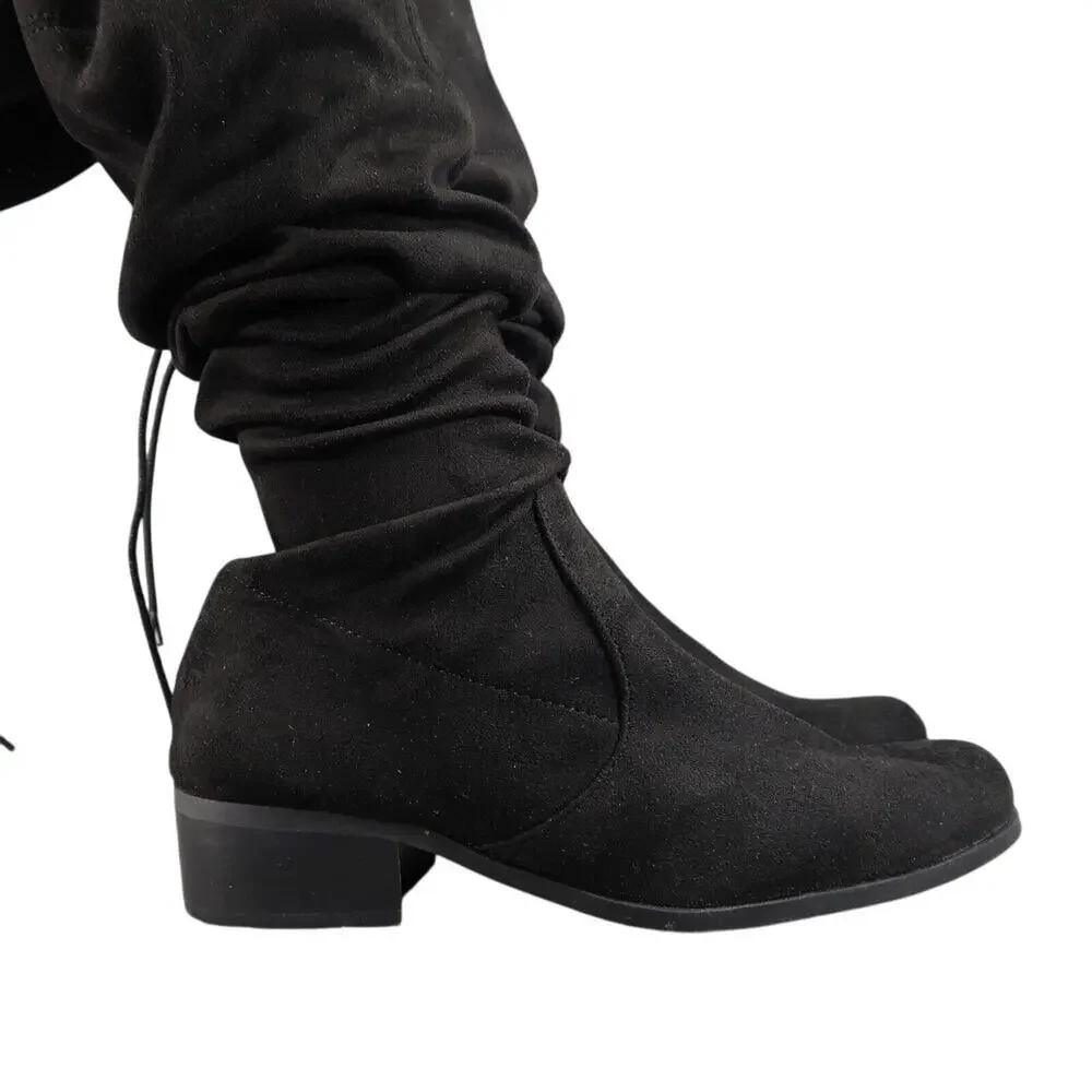 Charles David Shoes Women 7 Boots Fashion Over The Knee Gammon Pull On Tie Black